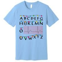 Nurse Pqrst Alphabet Christmas Lights Tree Heartbeat Xmas Cool Gift Premium T-Shirt