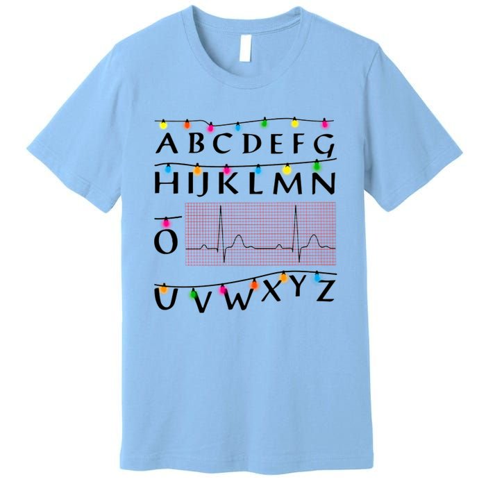 Nurse Pqrst Alphabet Christmas Lights Tree Heartbeat Xmas Cool Gift Premium T-Shirt