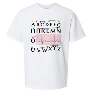 Nurse Pqrst Alphabet Christmas Lights Tree Heartbeat Xmas Cool Gift Sueded Cloud Jersey T-Shirt