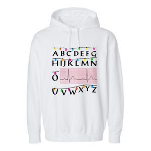 Nurse Pqrst Alphabet Christmas Lights Tree Heartbeat Xmas Cool Gift Garment-Dyed Fleece Hoodie