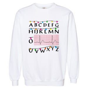 Nurse Pqrst Alphabet Christmas Lights Tree Heartbeat Xmas Cool Gift Garment-Dyed Sweatshirt