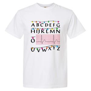 Nurse Pqrst Alphabet Christmas Lights Tree Heartbeat Xmas Cool Gift Garment-Dyed Heavyweight T-Shirt