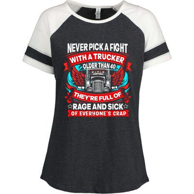 Never Pick A Fight With A Trucker Enza Ladies Jersey Colorblock Tee