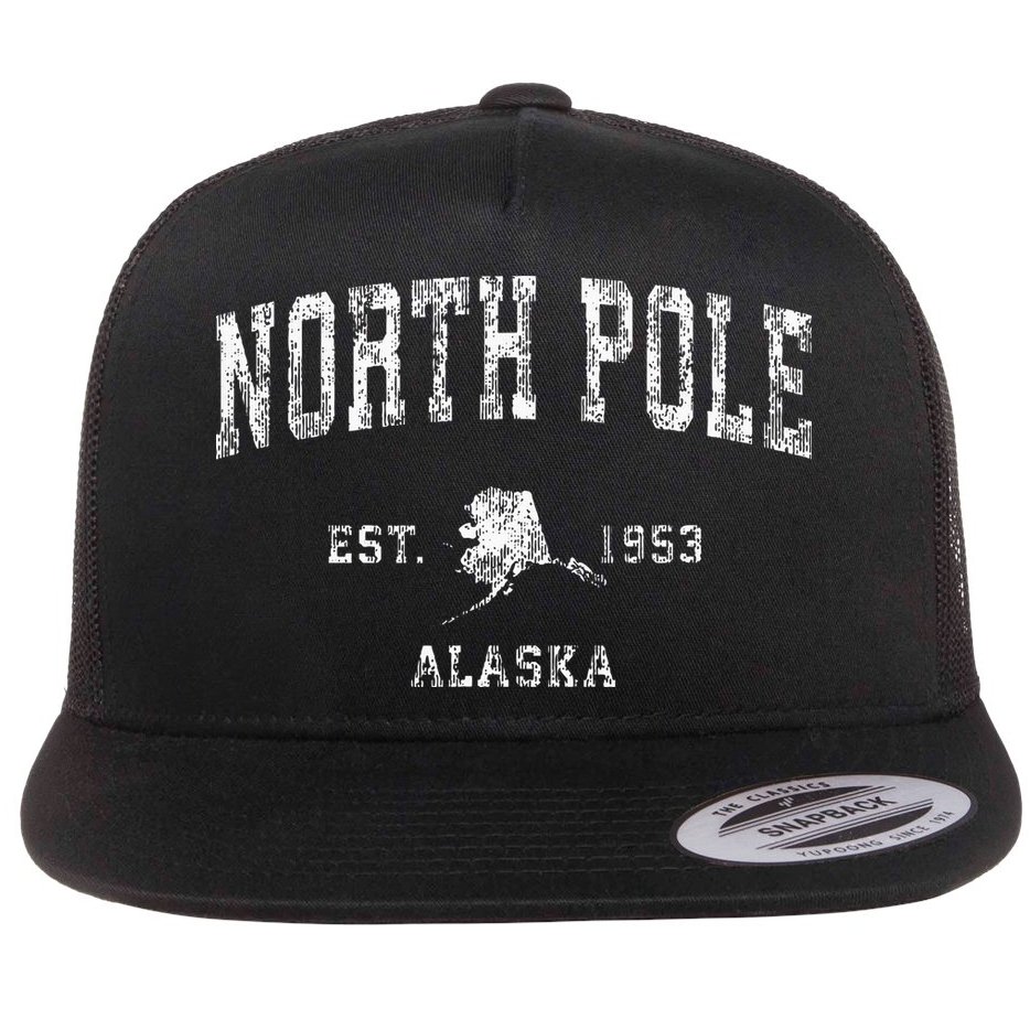 North Pole Alaska Ak Vintage Athletic Sports Design Flat Bill Trucker Hat