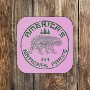 National Parks Bear Hiking Travel Camping Outdoors Retro Usa Coaster