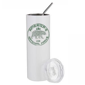 National Parks Bear Hiking Travel Camping Outdoors Retro Usa Stainless Steel Tumbler