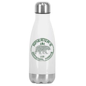 National Parks Bear Hiking Travel Camping Outdoors Retro Usa Stainless Steel Insulated Water Bottle