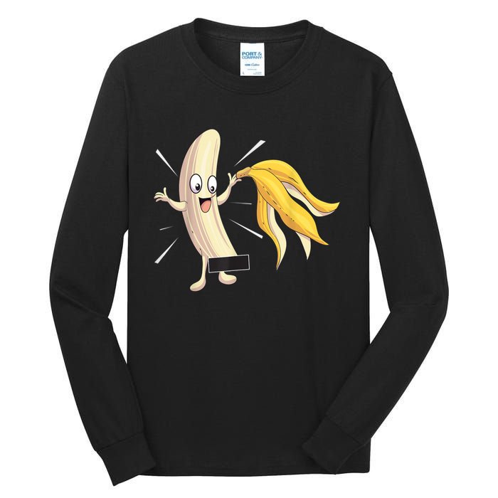 Naked Peeled Banana Striptease Censored Funny Adult Tall Long Sleeve T-Shirt