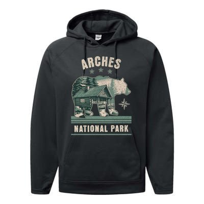 National Park Bear Cabin Vacation Souvenir Performance Fleece Hoodie