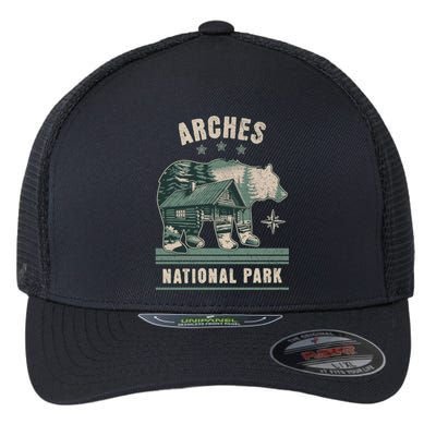 National Park Bear Cabin Vacation Souvenir Flexfit Unipanel Trucker Cap