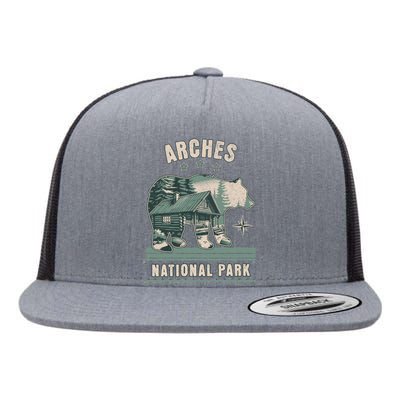 National Park Bear Cabin Vacation Souvenir Flat Bill Trucker Hat