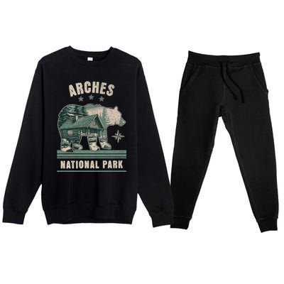 National Park Bear Cabin Vacation Souvenir Premium Crewneck Sweatsuit Set