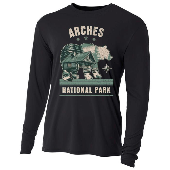 National Park Bear Cabin Vacation Souvenir Cooling Performance Long Sleeve Crew