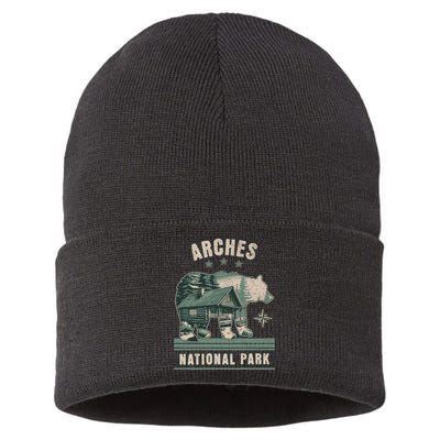 National Park Bear Cabin Vacation Souvenir Sustainable Knit Beanie