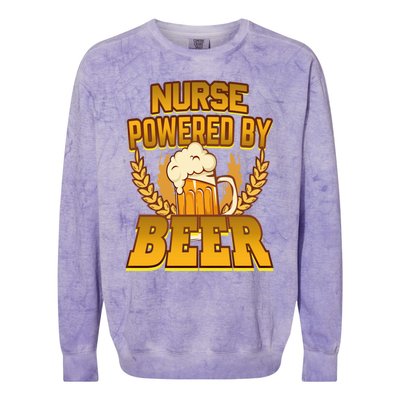 Nurse Powered By Beer Nursing Humor Gift Colorblast Crewneck Sweatshirt