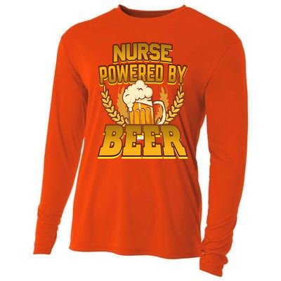 Nurse Powered By Beer Nursing Humor Gift Cooling Performance Long Sleeve Crew