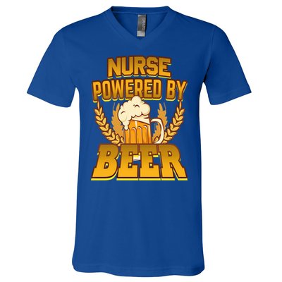 Nurse Powered By Beer Nursing Humor Gift V-Neck T-Shirt