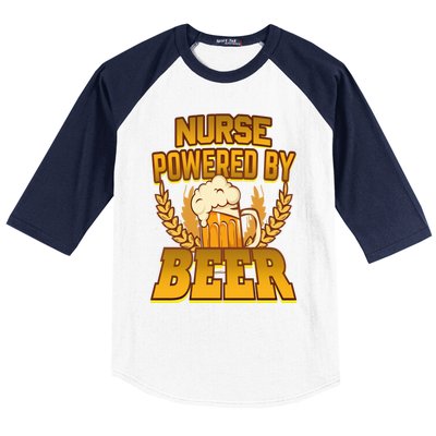 Nurse Powered By Beer Nursing Humor Gift Baseball Sleeve Shirt