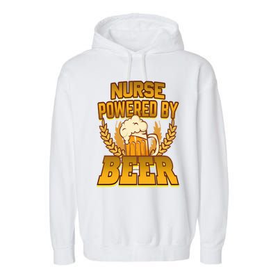 Nurse Powered By Beer Nursing Humor Gift Garment-Dyed Fleece Hoodie