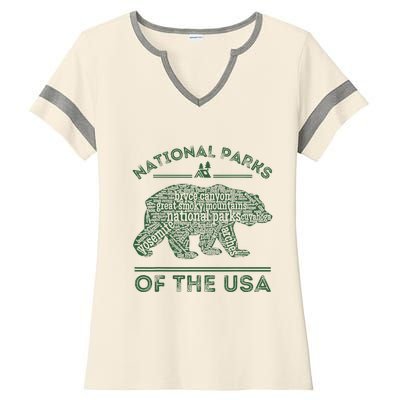 National Parks Bear Hiking Travel Camping Outdoors Retro Usa Ladies Halftime Notch Neck Tee