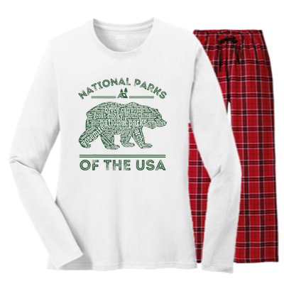 National Parks Bear Hiking Travel Camping Outdoors Retro Usa Women's Long Sleeve Flannel Pajama Set 