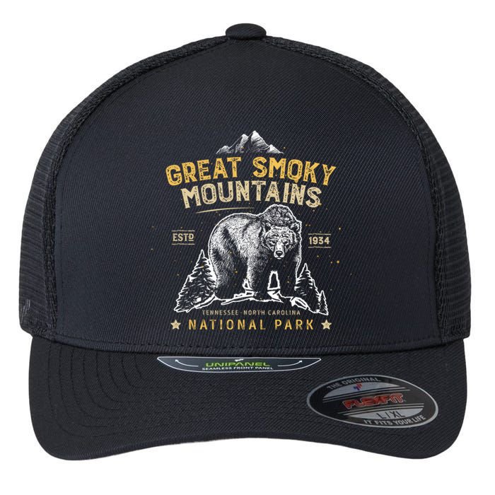 National Park Bear Vintage Great Smoky Mountains Flexfit Unipanel Trucker Cap