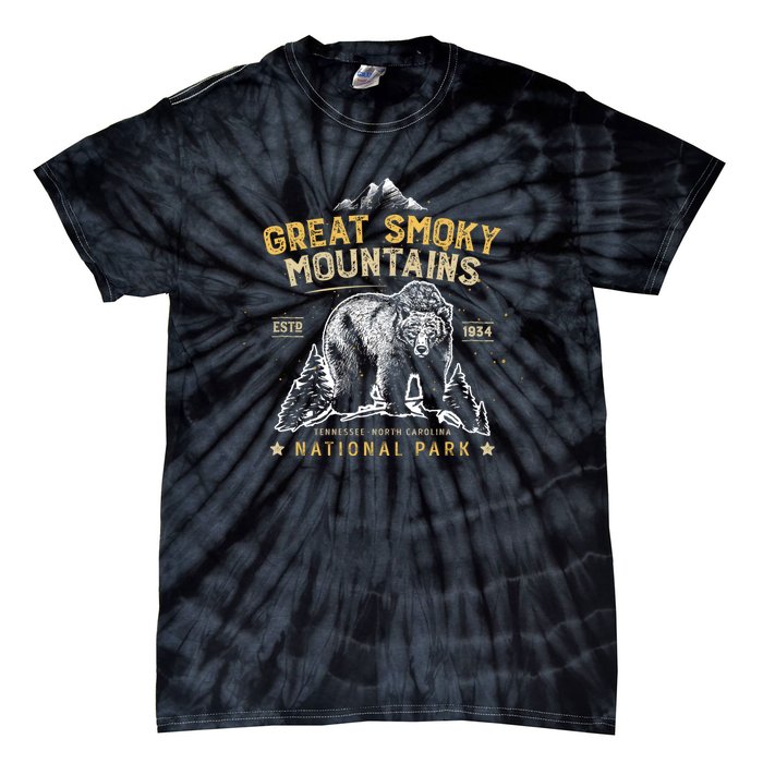 National Park Bear Vintage Great Smoky Mountains Tie-Dye T-Shirt