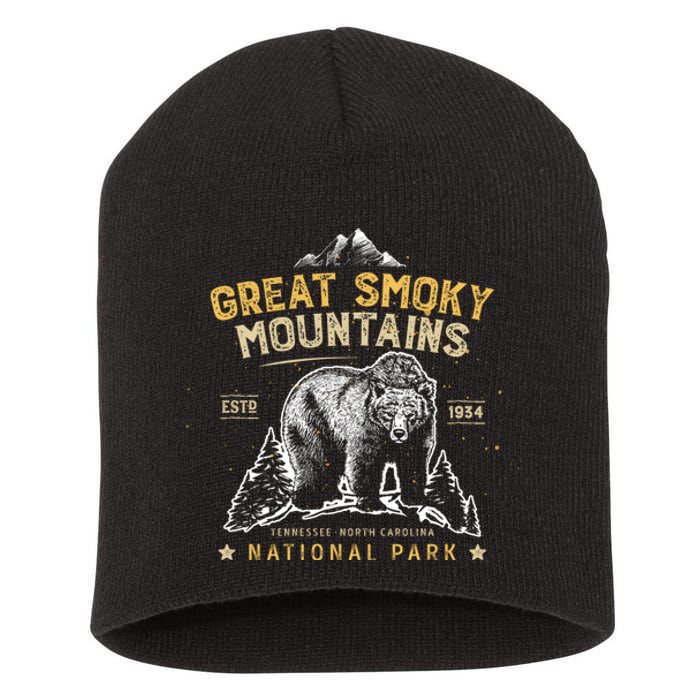 National Park Bear Vintage Great Smoky Mountains Short Acrylic Beanie