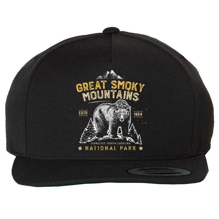 National Park Bear Vintage Great Smoky Mountains Wool Snapback Cap