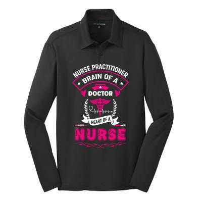 Nurse Practitioner Brain Of A Doctor Heart Of A Nurse Gift Silk Touch Performance Long Sleeve Polo