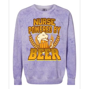 Nurse Powered By Beer Nursing Humor Cool Gift Colorblast Crewneck Sweatshirt