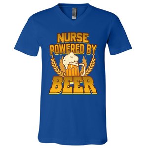 Nurse Powered By Beer Nursing Humor Cool Gift V-Neck T-Shirt