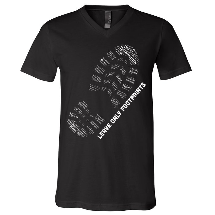 National Parks Boot Print Listing All National Parks V-Neck T-Shirt