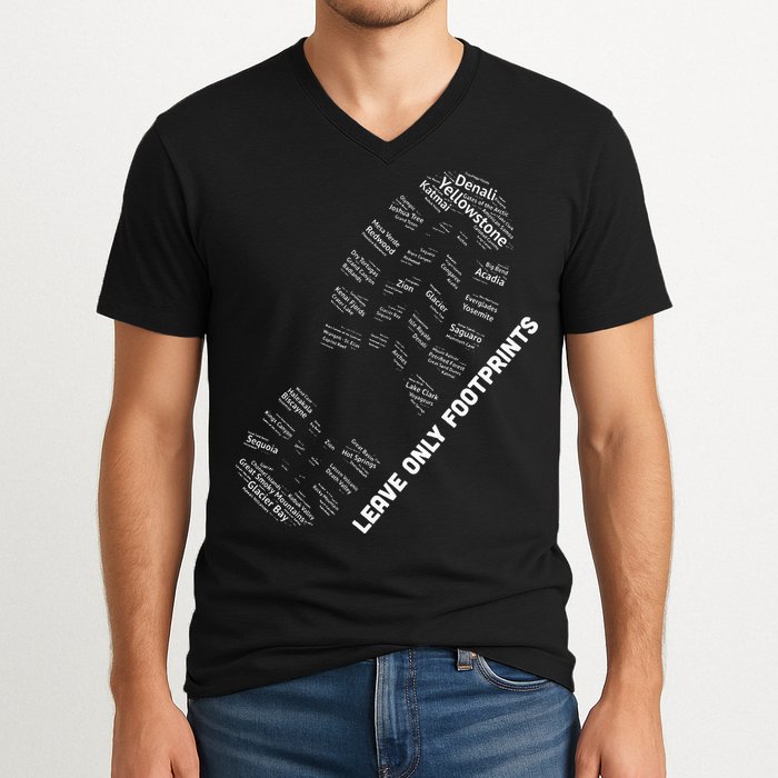 National Parks Boot Print Listing All National Parks V-Neck T-Shirt