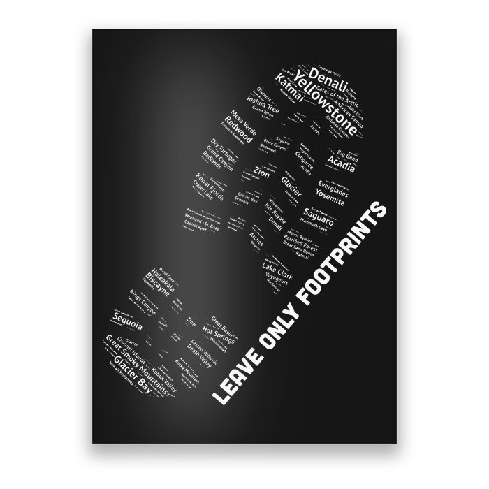 National Parks Boot Print Listing All National Parks Poster