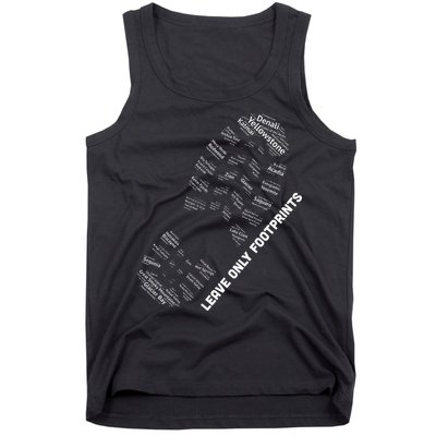 National Parks Boot Print Listing All National Parks Tank Top