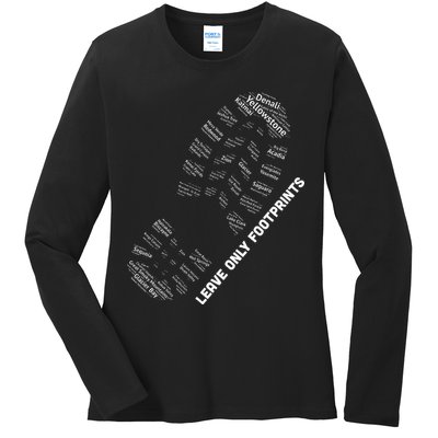 National Parks Boot Print Listing All National Parks Ladies Long Sleeve Shirt