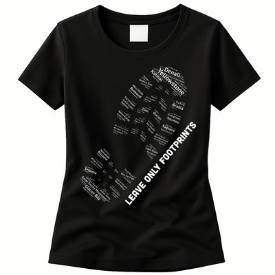National Parks Boot Print Listing All National Parks Womens T-Shirt