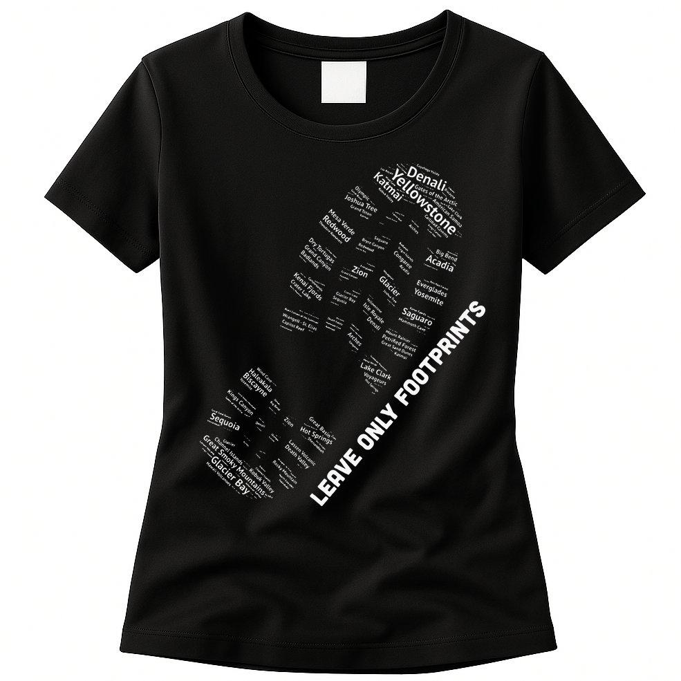 National Parks Boot Print Listing All National Parks Womens T-Shirt