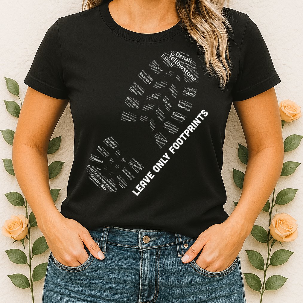 National Parks Boot Print Listing All National Parks Womens T-Shirt
