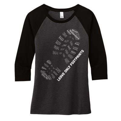 National Parks Boot Print Listing All National Parks Women's Tri-Blend 3/4-Sleeve Raglan Shirt