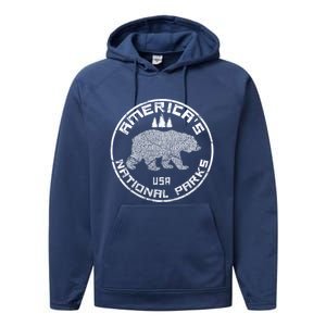 National Parks Bear Hiking Travel Camping Outdoors Retro Usa Performance Fleece Hoodie