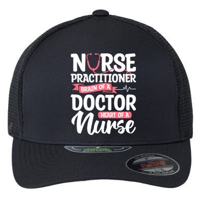 Nurse Practitioner Brain Of A Doctor Heart Of A Nurse Np Gift Flexfit Unipanel Trucker Cap