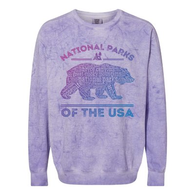 National Parks Bear Hiking Travel Camping Outdoors Retro Usa Cool Gift Colorblast Crewneck Sweatshirt