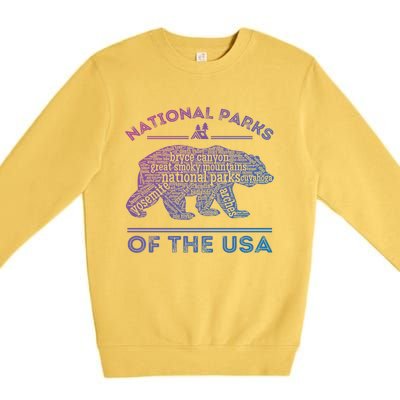 National Parks Bear Hiking Travel Camping Outdoors Retro Usa Cool Gift Premium Crewneck Sweatshirt