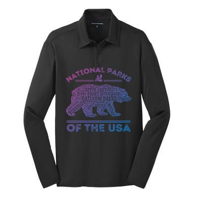 National Parks Bear Hiking Travel Camping Outdoors Retro Usa Cool Gift Silk Touch Performance Long Sleeve Polo