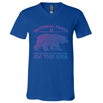 National Parks Bear Hiking Travel Camping Outdoors Retro Usa Cool Gift V-Neck T-Shirt