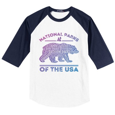 National Parks Bear Hiking Travel Camping Outdoors Retro Usa Cool Gift Baseball Sleeve Shirt