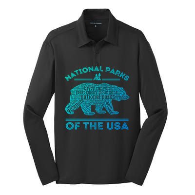 National Parks Bear Hiking Travel Camping Outdoors Retro Usa Cool Gift Silk Touch Performance Long Sleeve Polo