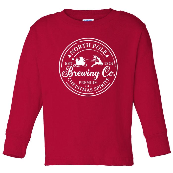 North Pole Brewing Co Shirt Santa Sleigh Rides Christmas Toddler Long Sleeve Shirt